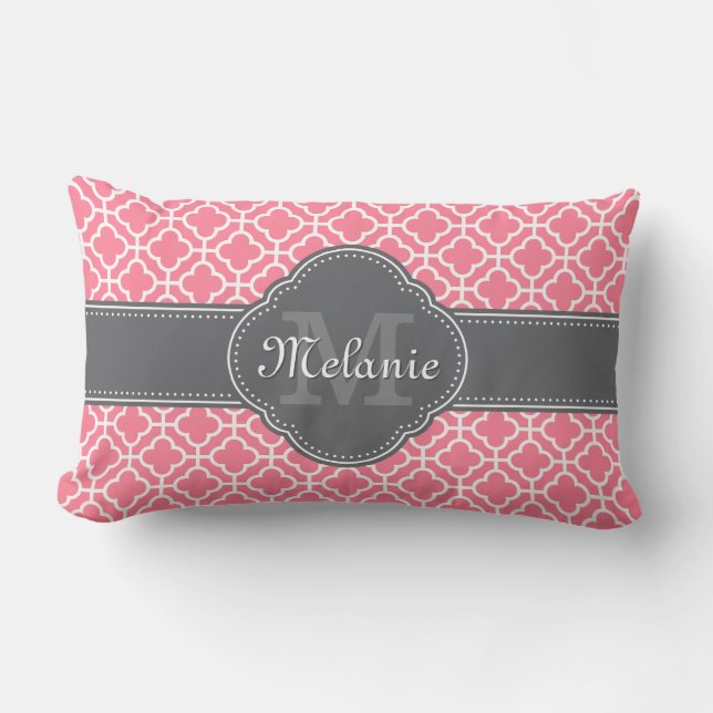 Coussin Rectangle Monogramme gris foncé rose clair blanc Motif maroc (Recto)