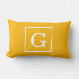 Coussin Rectangle Monogramme Initial Cadre Blanc et Verge d'Or