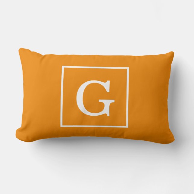 Coussin Rectangle Monogramme Initial Cadre Orange Mandarine Blanc (Recto)