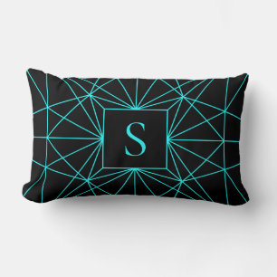 Coussin Rectangle Monogramme Initial Motif Géométrique Turquoise
