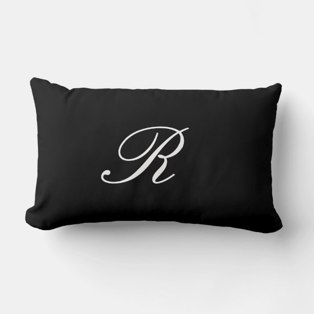 Coussin Rectangle Monogramme initial noir et blanc simple élégant (Recto)