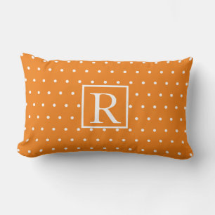 Coussin Rectangle Monogramme initial orange blanc Pois mou