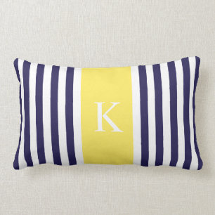 Coussin Rectangle Monogramme jaune citron de rayures de marine