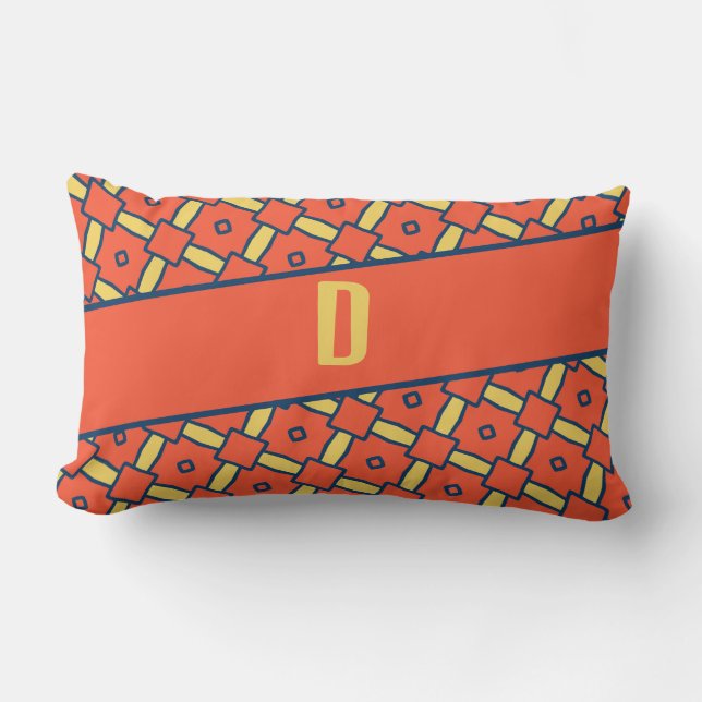 Coussin Rectangle Monogramme jaune Motif géométrique orange (Recto)