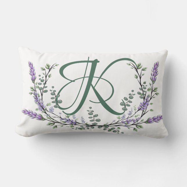 Coussin Rectangle Monogramme K Lavande Eucalyptus (Recto)