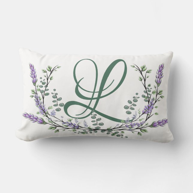 Coussin Rectangle Monogramme L Lavande Eucalyptus (Recto)