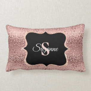 Coussin Rectangle Monogramme Léopard Or Rose Personnalisé Thé