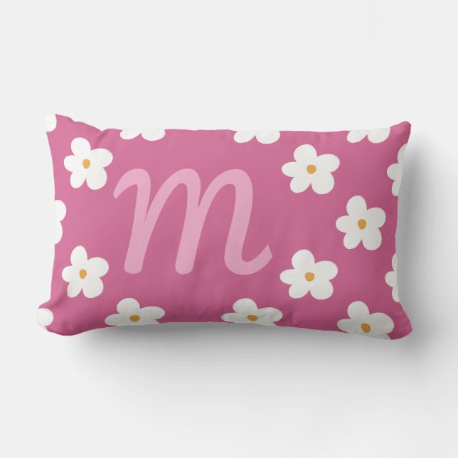 Coussin Rectangle Monogramme Marguerite Rose, Décoration Fille Bubbl (Recto)