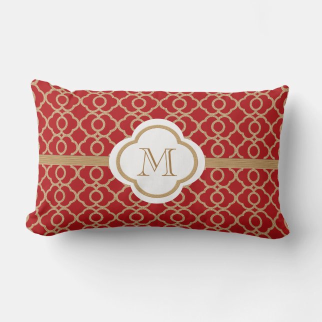 Coussin Rectangle Monogramme Marocain rouge et or (Recto)