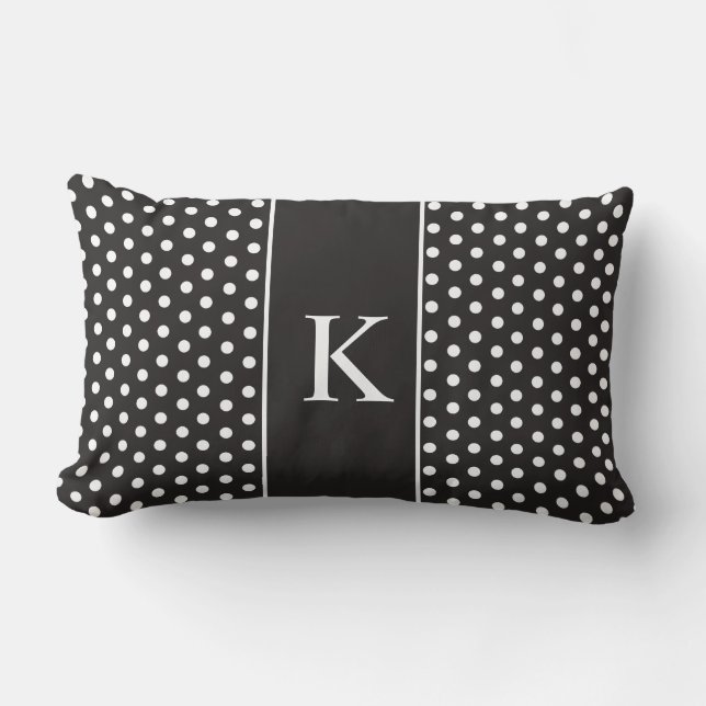 Coussin Rectangle Monogramme mignon | de pois noir et blanc (Recto)