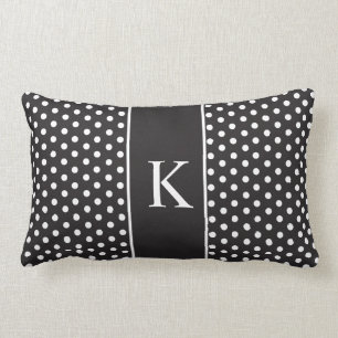 Coussin Rectangle Monogramme mignon   de pois noir et blanc