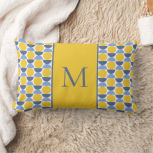 Coussin Rectangle Monogramme moderne géométrique Cercles jaunes et b