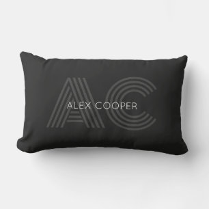 Coussin Rectangle Monogramme moderne noir et gris