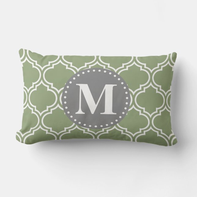 Coussin Rectangle Monogramme Motif en treillis marocain vert foncé (Recto)