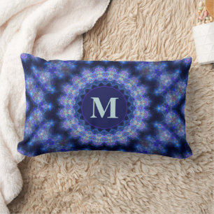 Coussin Rectangle Monogramme Motif Mandala Blue Purple Circle