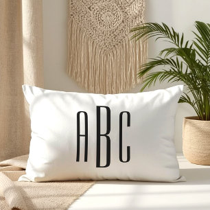 Coussin Rectangle Monogramme noir moderne à trois lettres