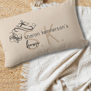 Coussin Rectangle Monogramme Nom Élégant Décor intérieur Kaki Lumbar