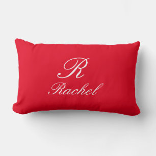 Coussin Rectangle Monogramme Nom initial Rouge Blanc Simple Élégant