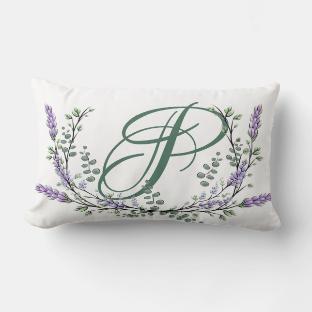 Coussin Rectangle Monogramme P Lavande Eucalyptus (Recto)