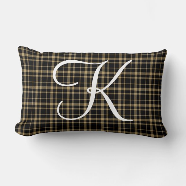 Coussin Rectangle Monogramme personnalisable d'initiale de plaid (Recto)
