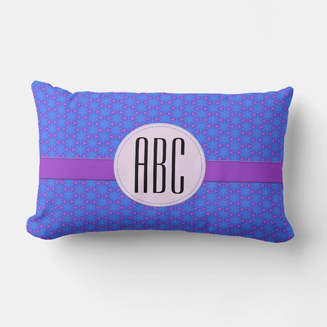 Coussin Rectangle Monogramme personnalisé bleu violet (Recto)