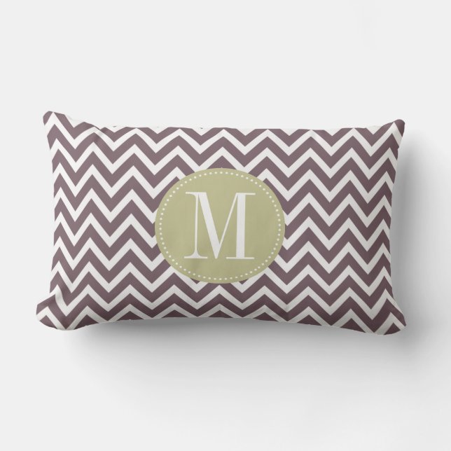 Coussin Rectangle Monogramme personnalisé Chevron vert clair et viol (Recto)