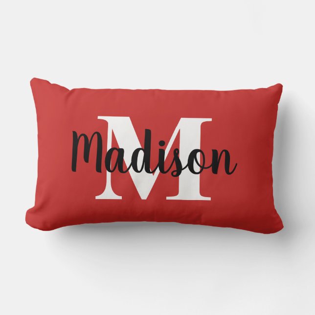 Coussin Rectangle Monogramme personnalisé de couleur modifiable roug (Recto)