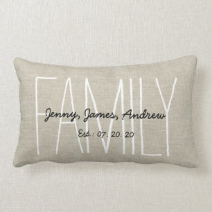 Coussin Rectangle Monogramme personnalisé de la famille Linen Look P