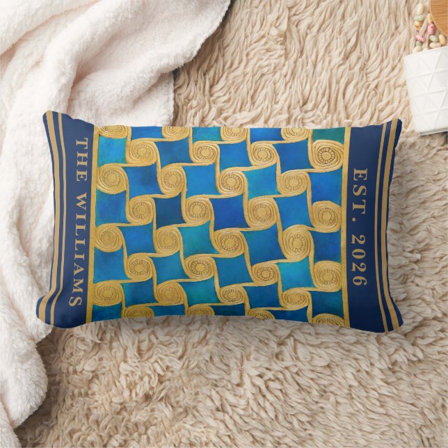 Coussin Rectangle Monogramme personnalisé Égypte ancienne bleu or (Couverture)