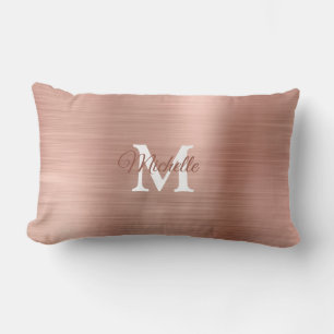 Coussin Rectangle Monogramme personnalisé en métal brossé rose or
