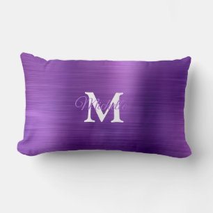 Coussin Rectangle Monogramme personnalisé en métal brossé violet