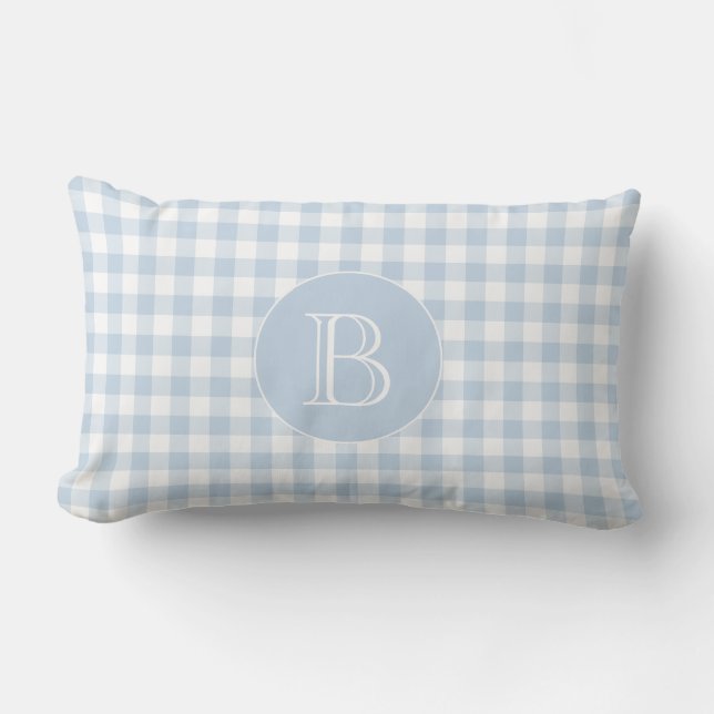 Coussin Rectangle Monogramme personnalisé En vichy bleu (Recto)