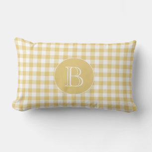 Coussin Rectangle Monogramme personnalisé En vichy jaune