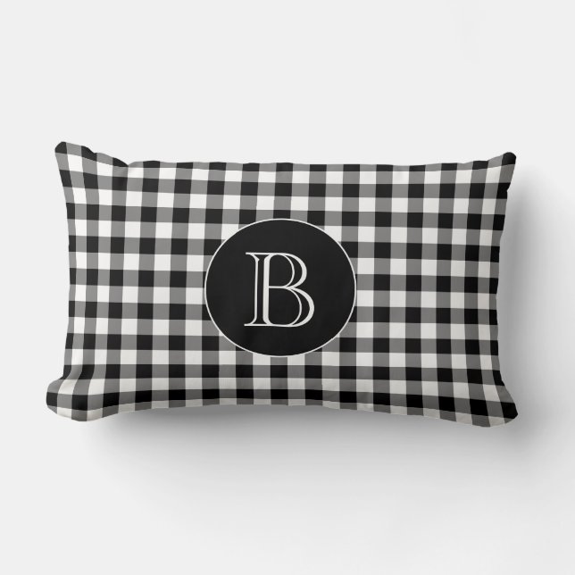 Coussin Rectangle Monogramme personnalisé En vichy noir (Recto)