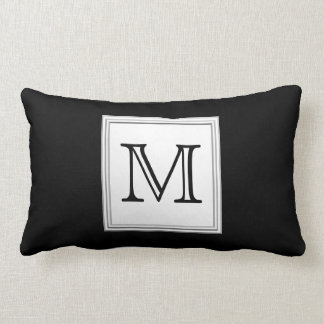 Coussin Rectangle Monogramme personnalisé imprimé. Noir et gris pâle