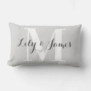 Coussin Rectangle Monogramme personnalisé Mariage gris-blanc