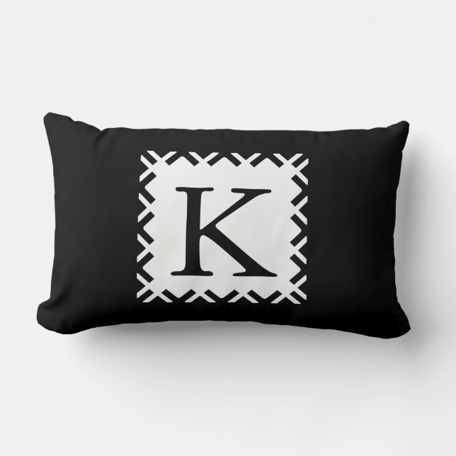 Coussin Rectangle Monogramme personnalisé noir et blanc (Recto)