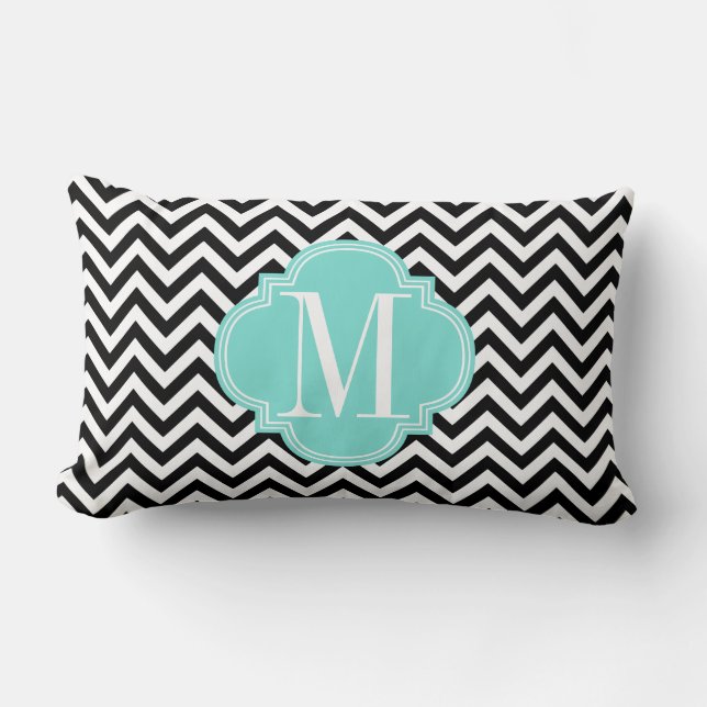 Coussin Rectangle Monogramme personnalisé par zigzag noir de Chevron (Recto)