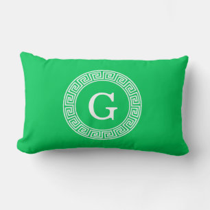 Coussin Rectangle Monogramme principal grec blanc vert d'initiale de