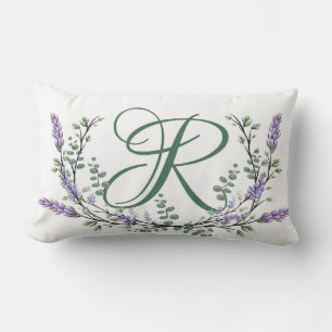 Coussin Rectangle Monogramme R Lavender Eucalyptus