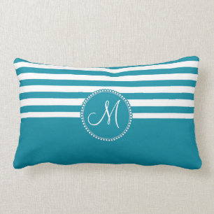 Coussin Rectangle Monogramme rayé bleu et blanc d'Aqua turquoise