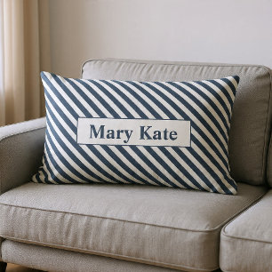Coussin Rectangle Monogramme Rayures Bleu/Blanc