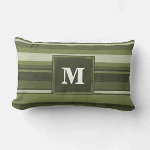 Coussin Rectangle Monogramme rayures vert olive