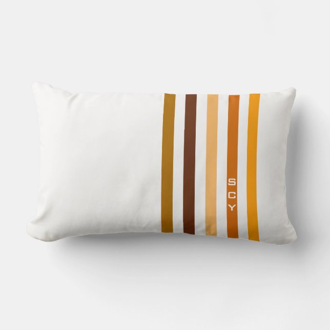 Coussin Rectangle Monogramme rayures verticales orange marron clair (Recto)