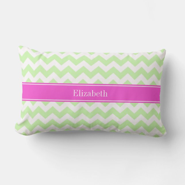 Coussin Rectangle Monogramme Rose Chaud Chevron Blanc Céleri (Recto)