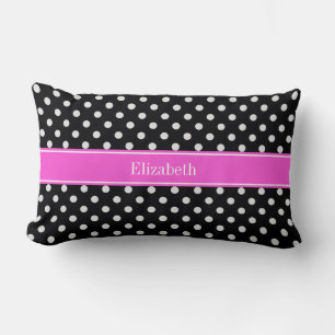 Coussin Rectangle Monogramme Rose Chaud Points noirs et blancs