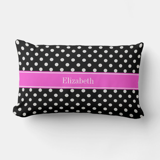 Coussin Rectangle Monogramme Rose Chaud Points noirs et blancs (Recto)