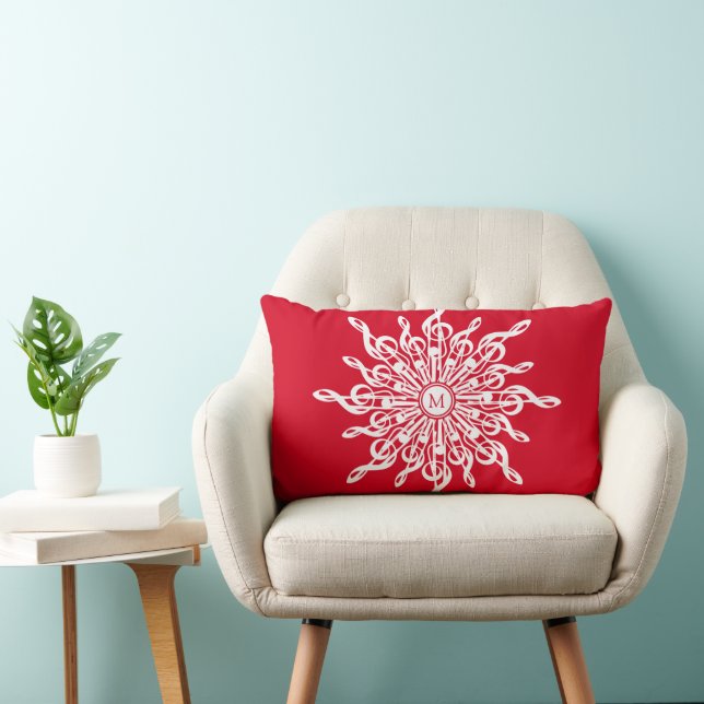 Coussin Rectangle Monogramme rouge de Noël G-Clef Snowflake (Chaise)