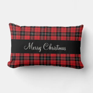 Coussin Rectangle Monogramme Rouge Noir Blanc Tartan Buffalo Plaid