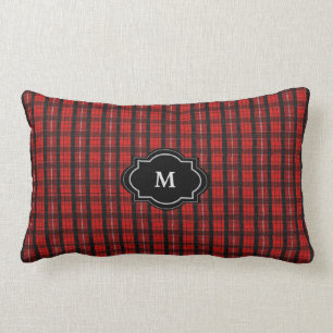 Coussin Rectangle Monogramme rouge rustique moderne de plaid de